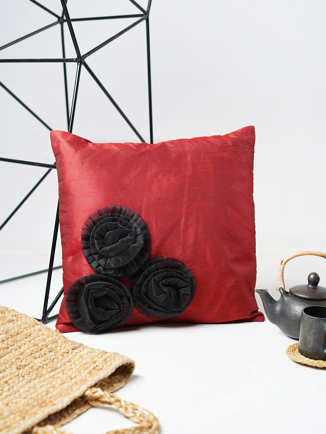 Folkstorys Maroon & Black Square Cushion Covers