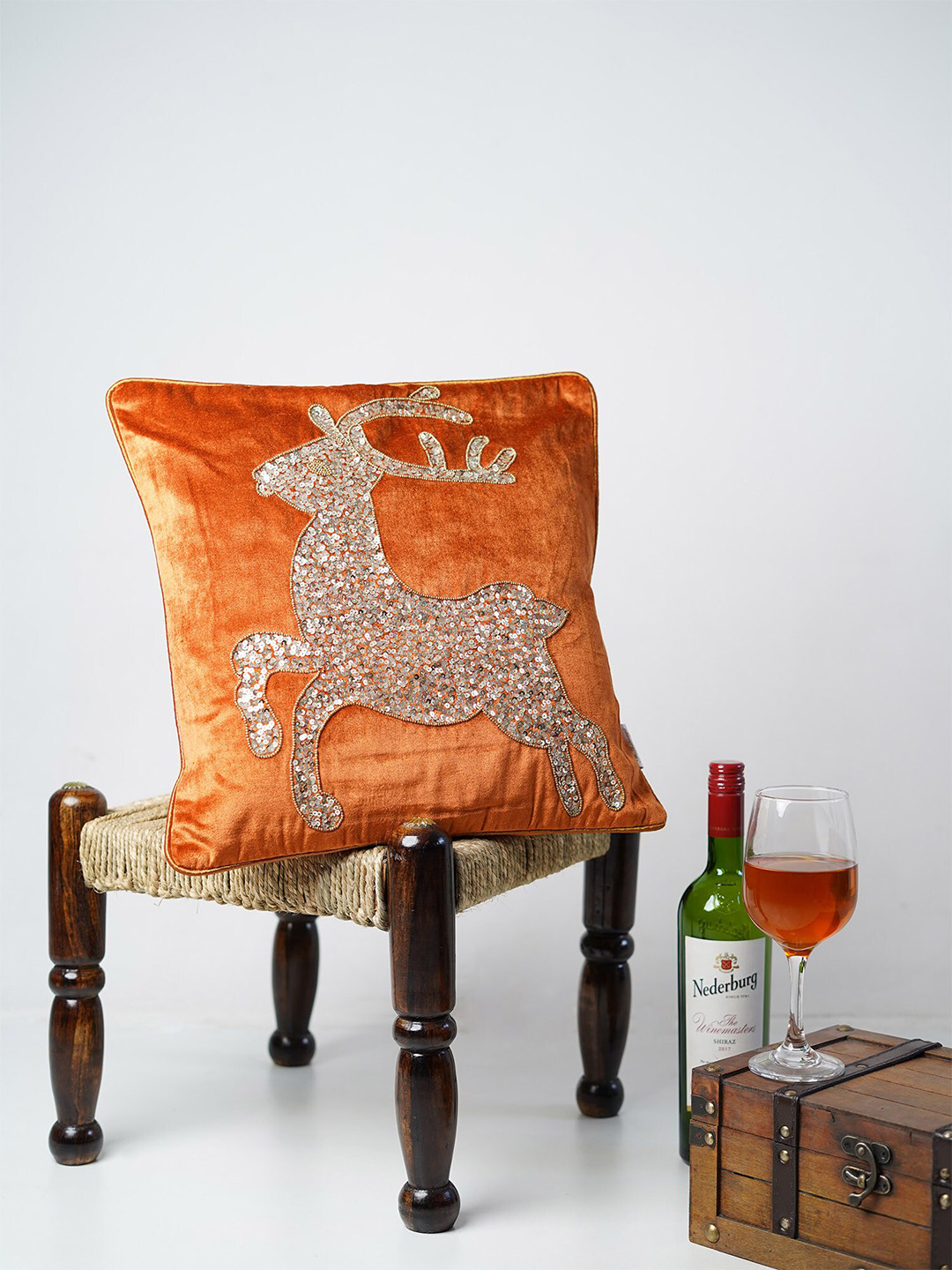 Folkstorys Rust & Gold-Toned Embroidered Velvet Square Cushion Covers