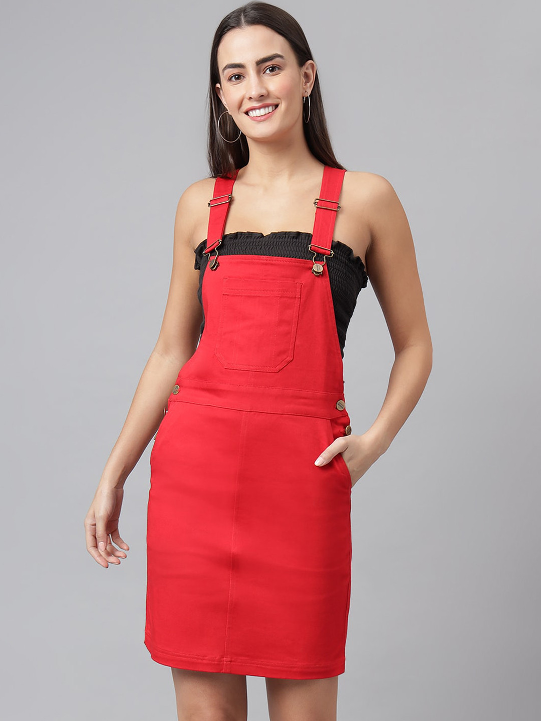 FINSBURY LONDON Red Cotton Pinafore Dress