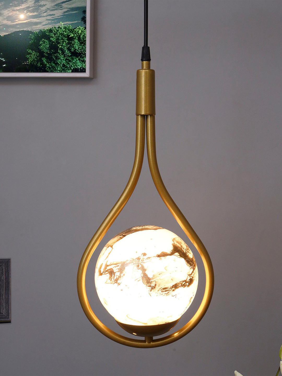 Homesake Gold-Toned & Yellow Water Drop Planet Series Frosted Glass Ceiling Lamp