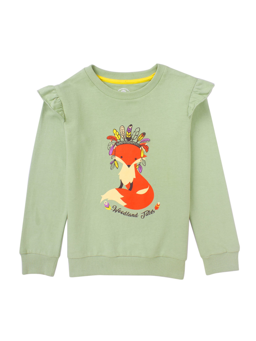 Cub McPaws Girls Green & Rust Printed Cotton Sweatshirt