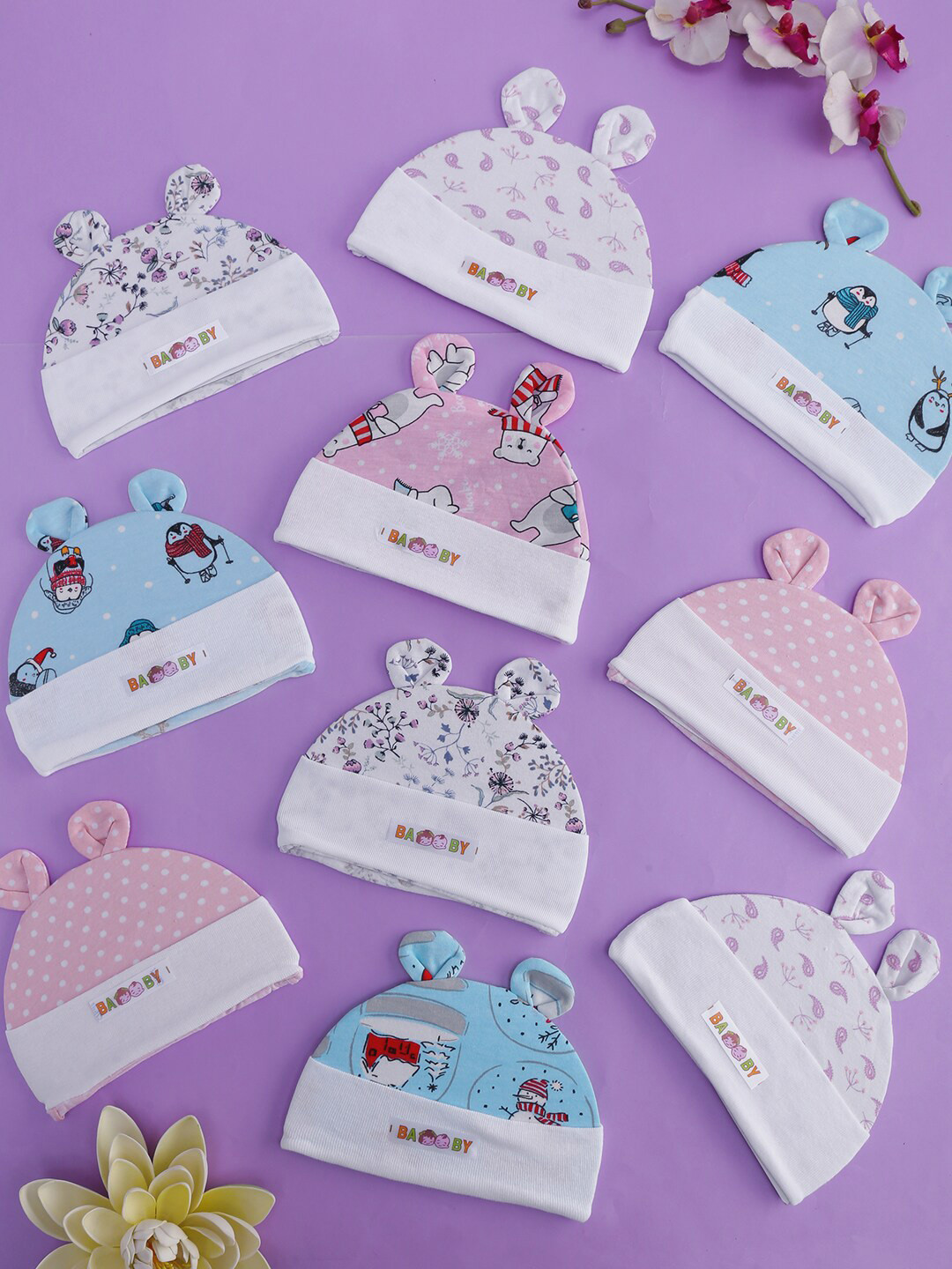 POKORY Unisex Kids Pack of 10 Assorted Printed Beanie