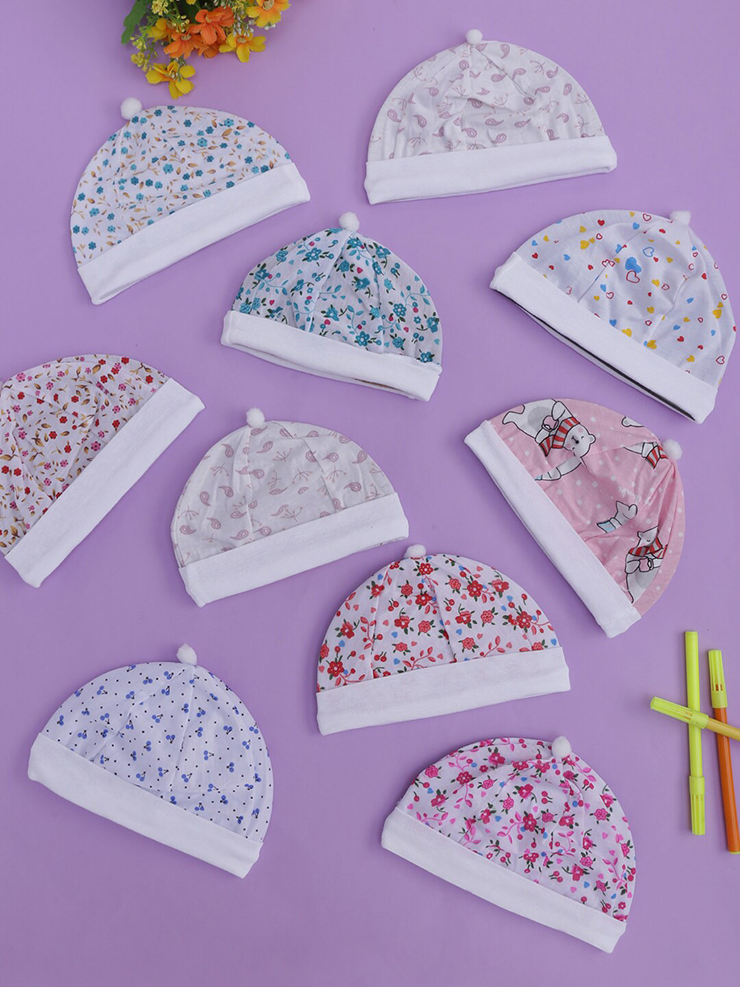 POKORY Unisex Kids Multi Printed Beanie Pack of 5