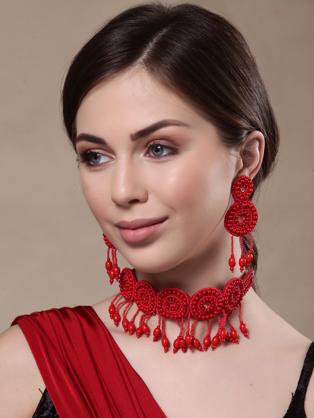 VOGUE PANASH Red Beaded Handcrafted Jewellery Set