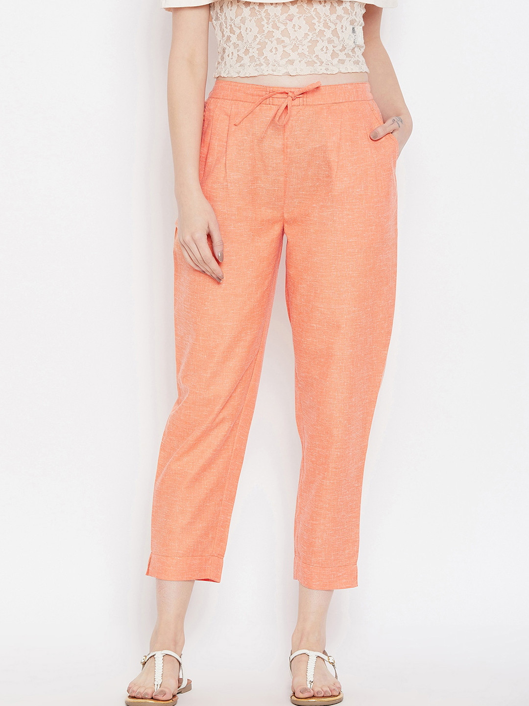 Bitterlime Women Coral Relaxed Pleated Peg Trousers