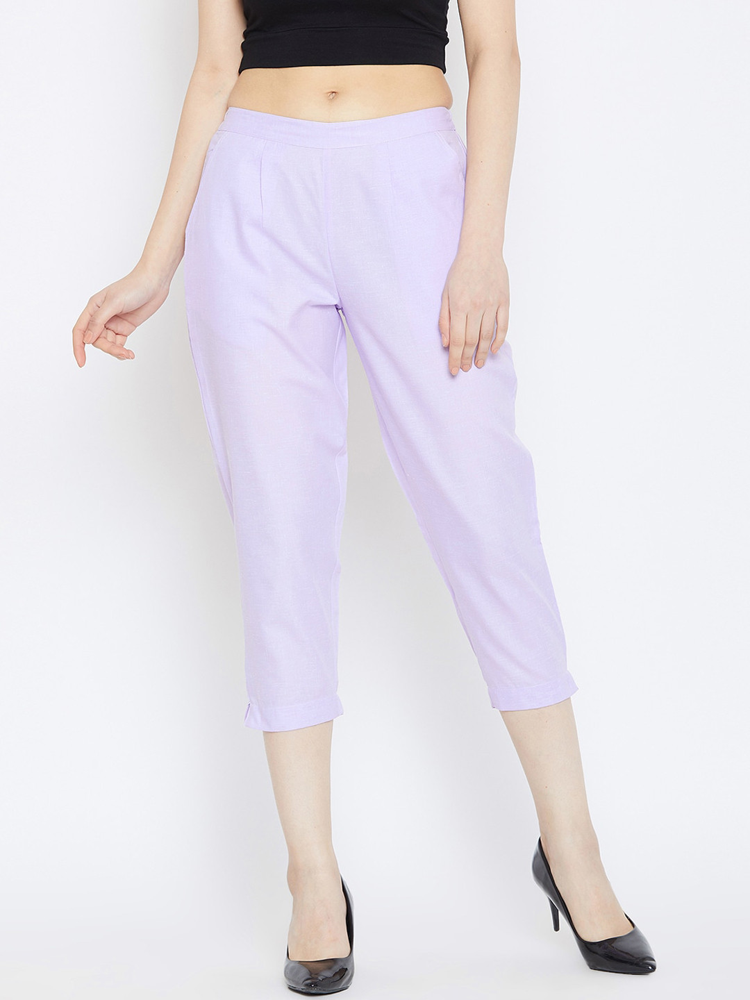 Bitterlime Women Lavender Relaxed Pleated Cigerette Trousers