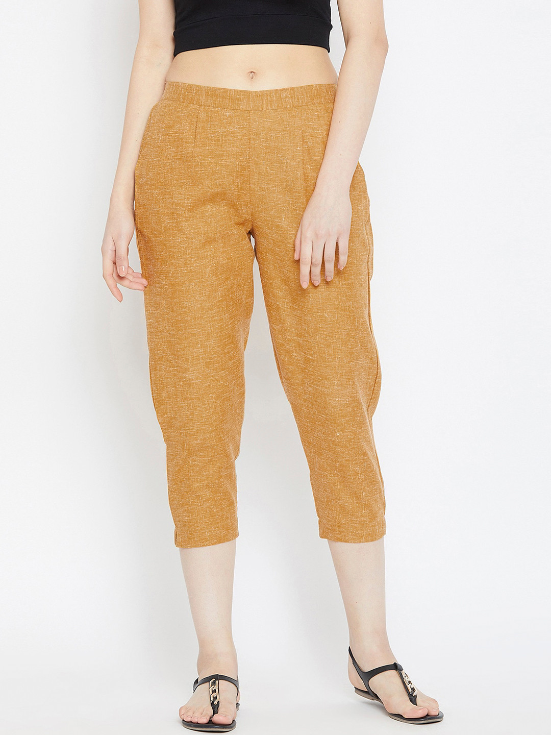 Bitterlime Women Mustard Yellow Relaxed Cigerette Trousers