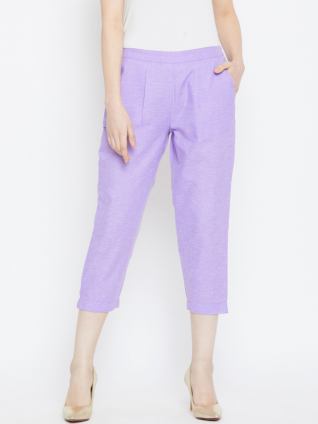 Bitterlime Women Purple Relaxed Pleated Trousers
