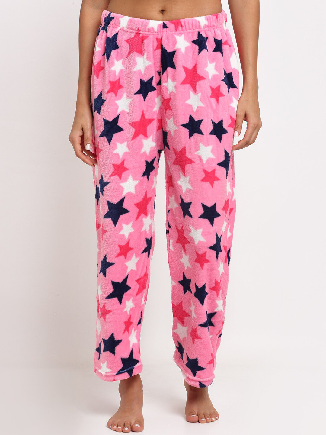 NEUDIS Women Pink & White Printed Fleece Lounge Pants