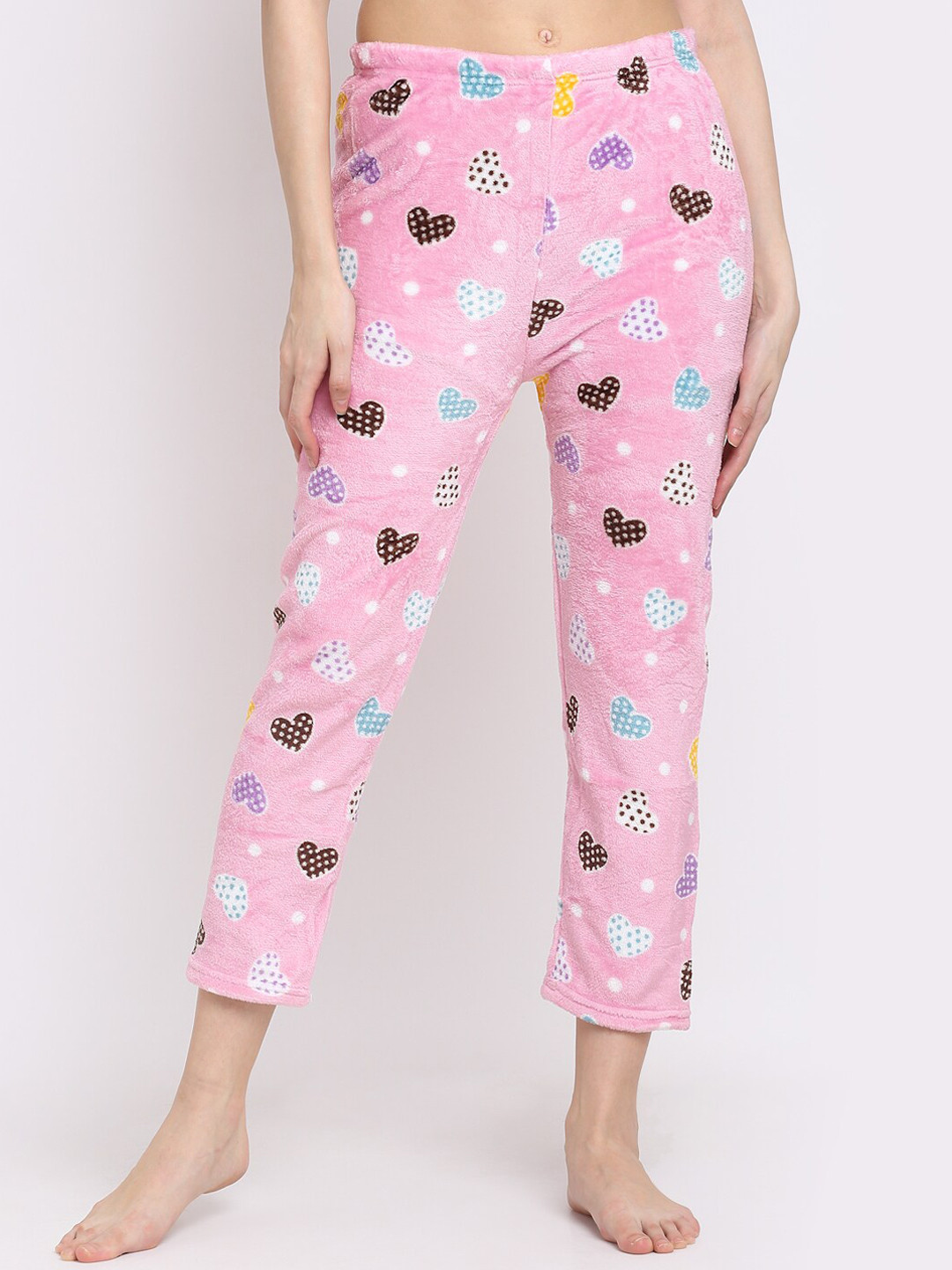NEUDIS Women Pink & White Printed Fleece Lounge Pants
