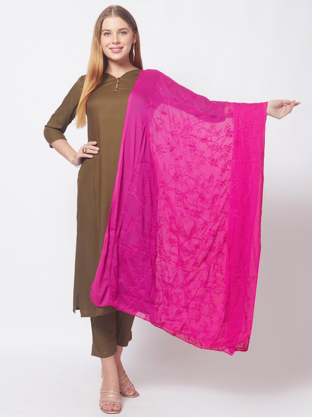 Dupatta Bazaar Magenta Embroidered Dupatta