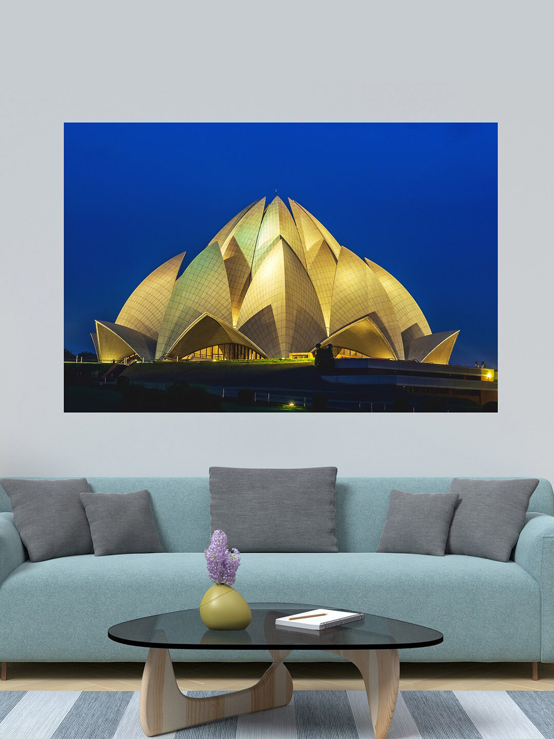 WENS Multicoloured Lotus Temple Printed Vinyl Wall Sticker