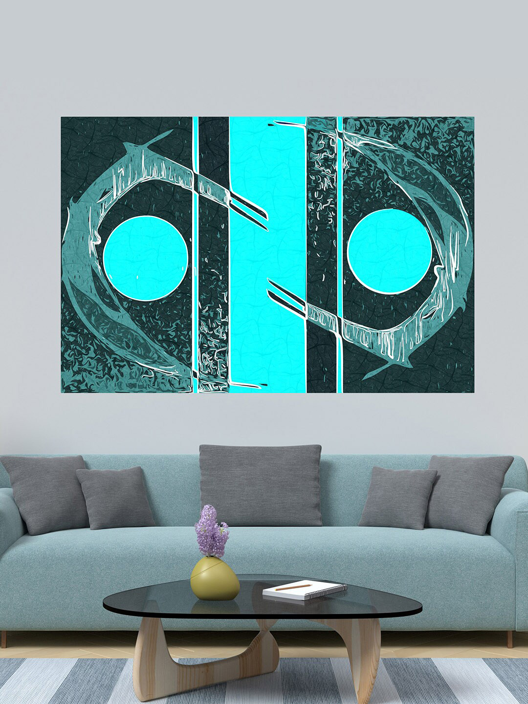 WENS Blue & Black Modern Visual Art Printed Vinyl Wall Sticker