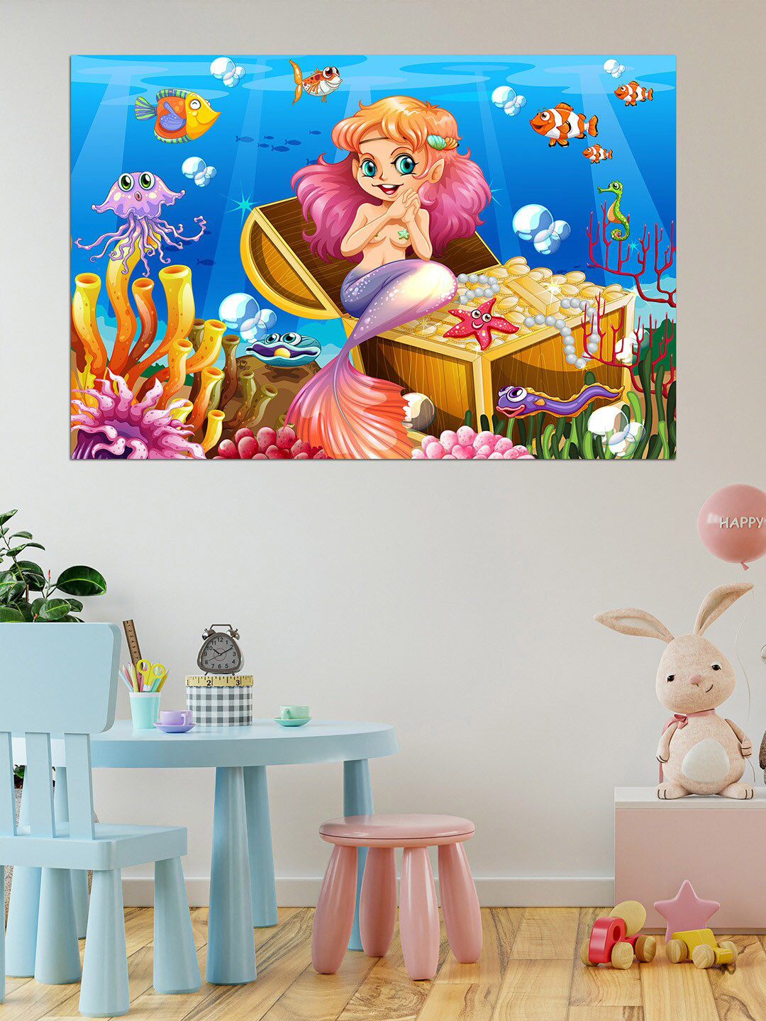 WENS Multicoloured Cute Mermaid Printed Vinyl Wall Sticker