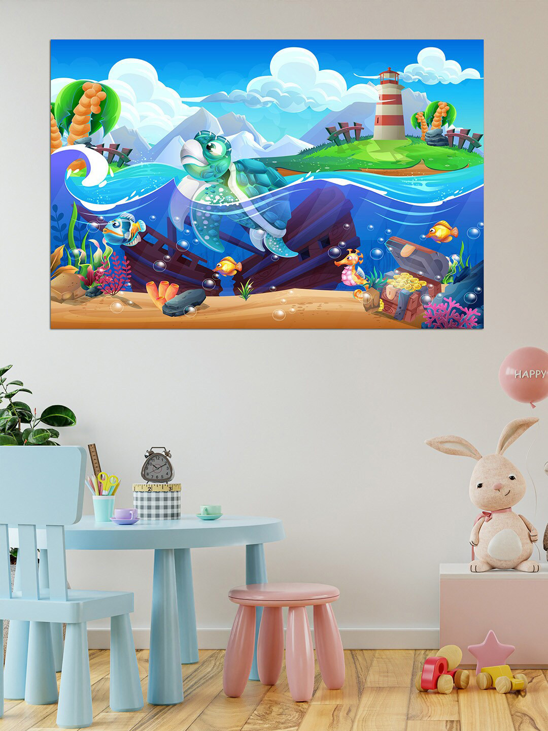 WENS Unisex Blue & Green Underwater Scenery Printed Vinyl Wall Sticker