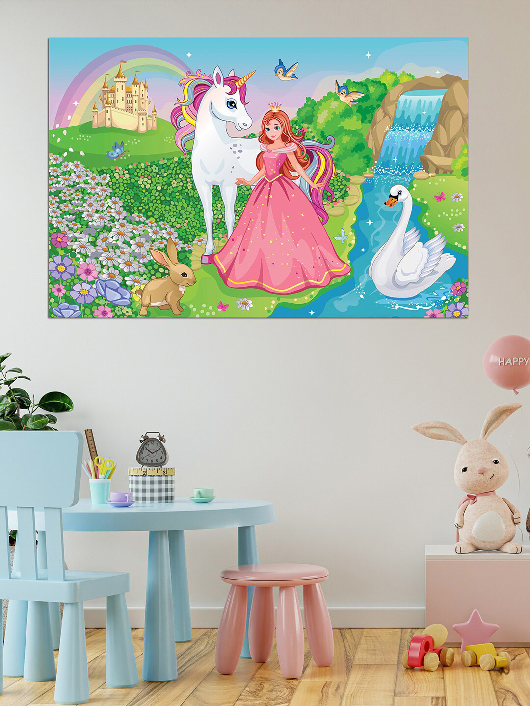 WENS Blue & Green Magical Unicorn With Princess Wall Sticker