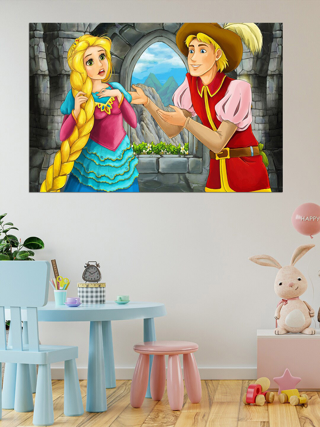 WENS Yellow & Red Rapunzel With Prince Self Adhesive Wall Poster
