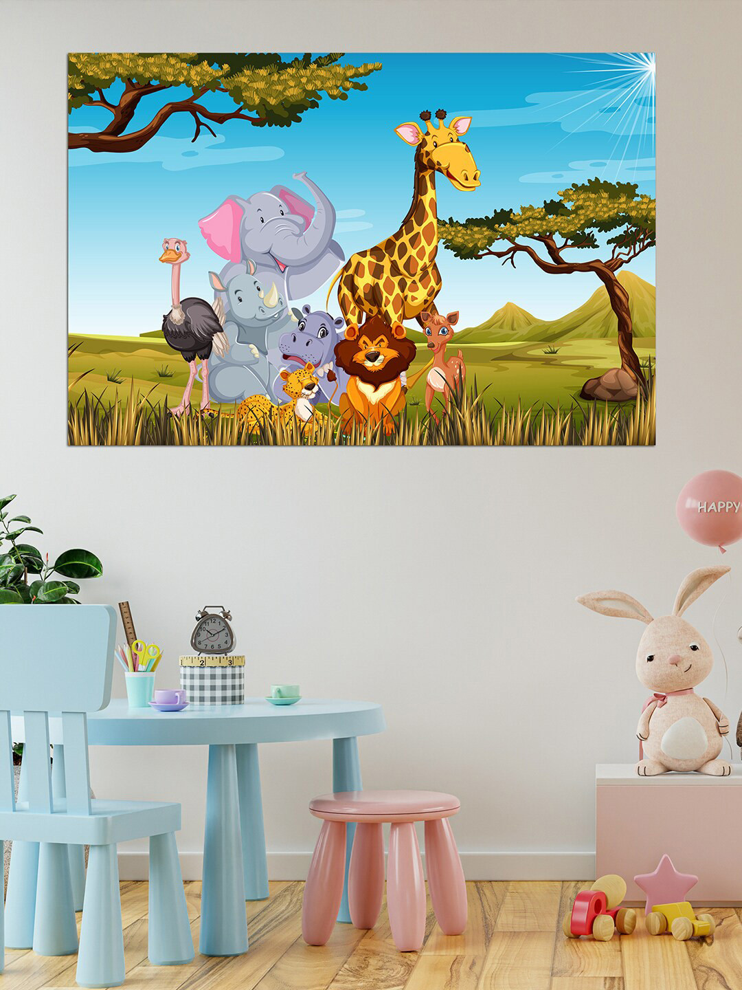 WENS Unisex Blue & Green Jungle Kingdom Self Adhesive Wall Poster