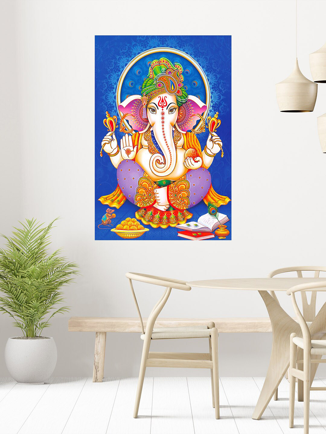 WENS Blue & Yellow Blessing Of Lord Ganesha Printed Vinyl Wall Sticker