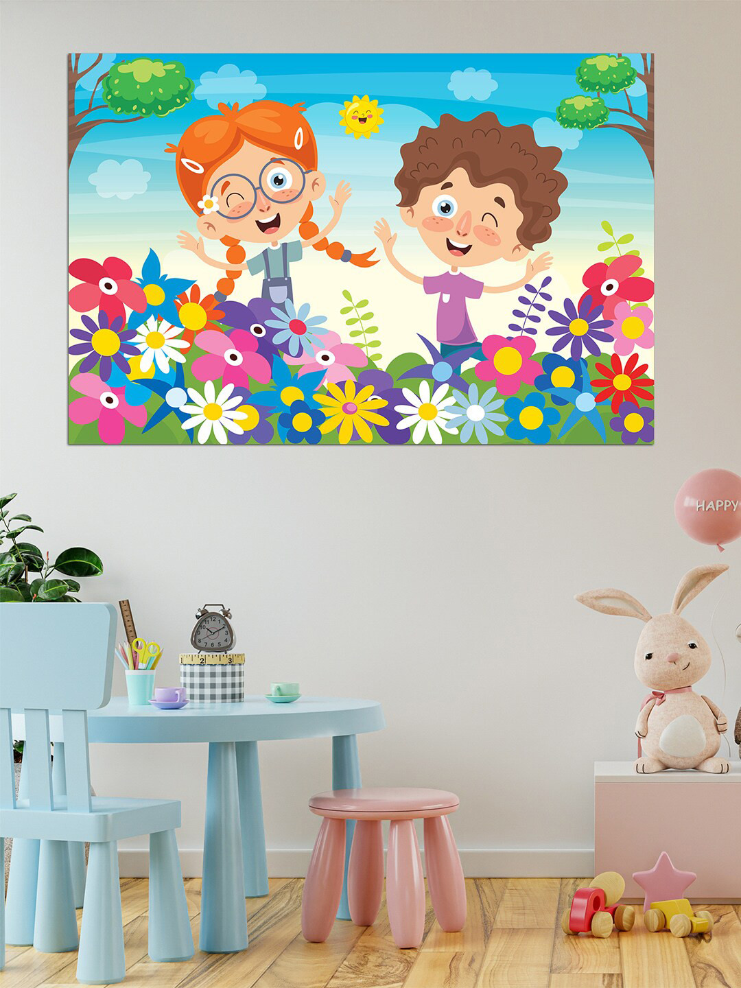 WENS Blue & Yellow Crazy Friends Self Adhesive Wall Poster