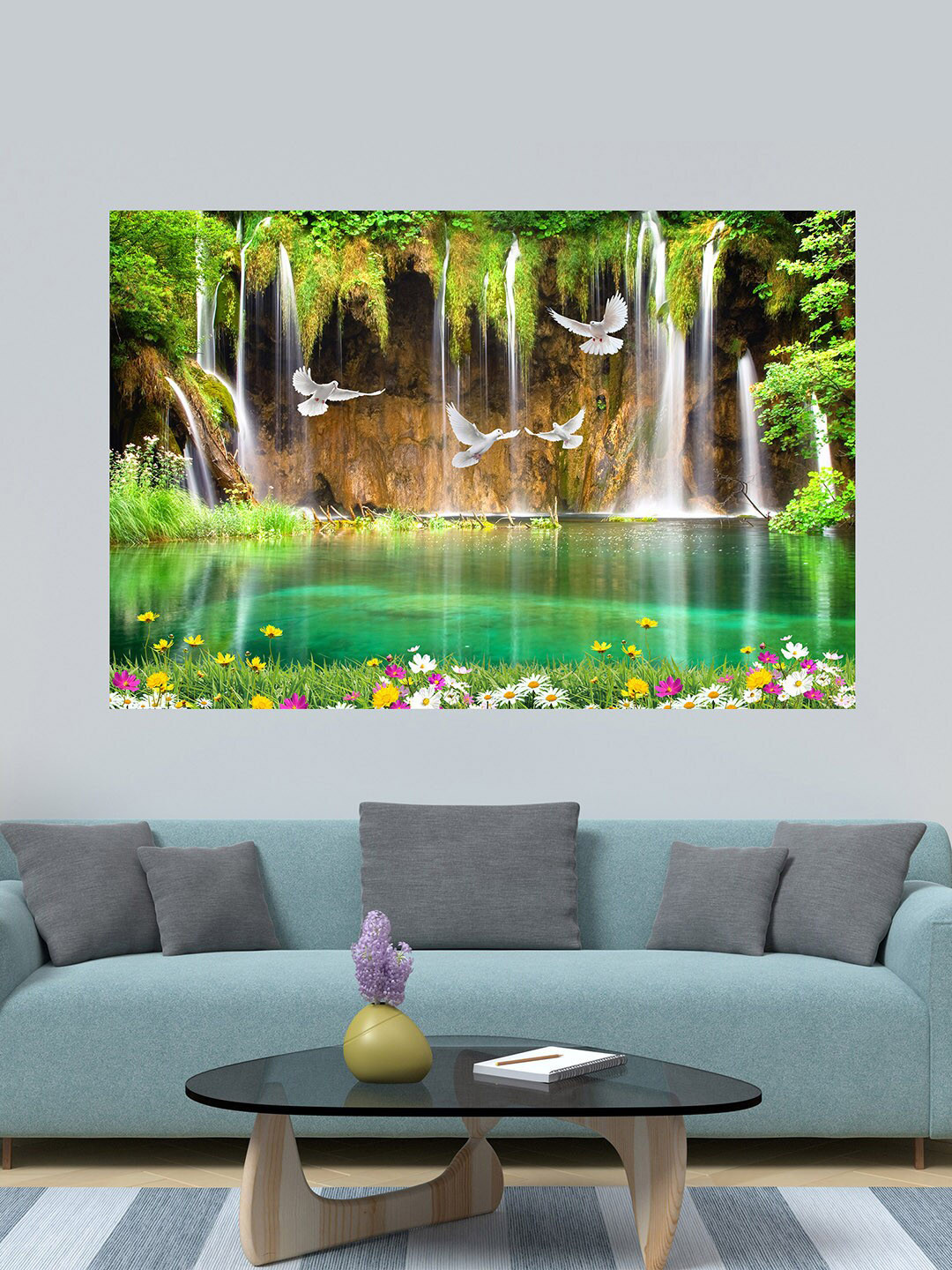 WENS Multicoloured Admiring Waterfall Printed Vinyl Wall Sticker