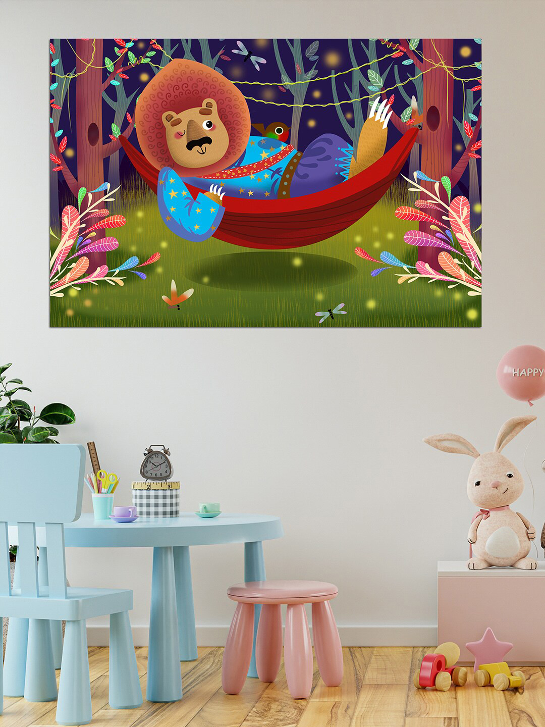 WENS Multicoloured Lion In Hammock Self Adhesive Wall Poster
