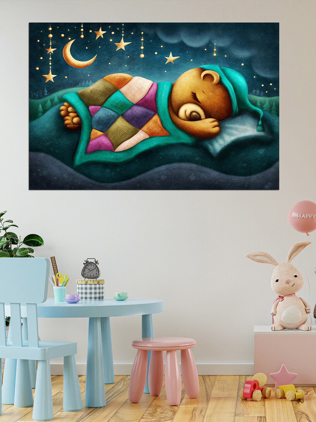 WENS Blue & Brown Sweet Dreams Self Adhesive Wall Poster