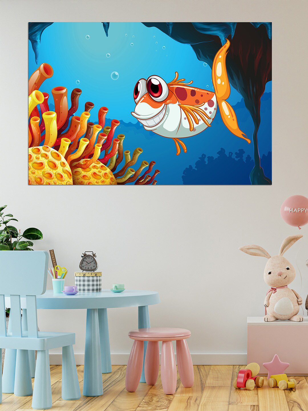 WENS Blue & Orange Machli Jal Ki Rani Hai Self Adhesive Wall Poster