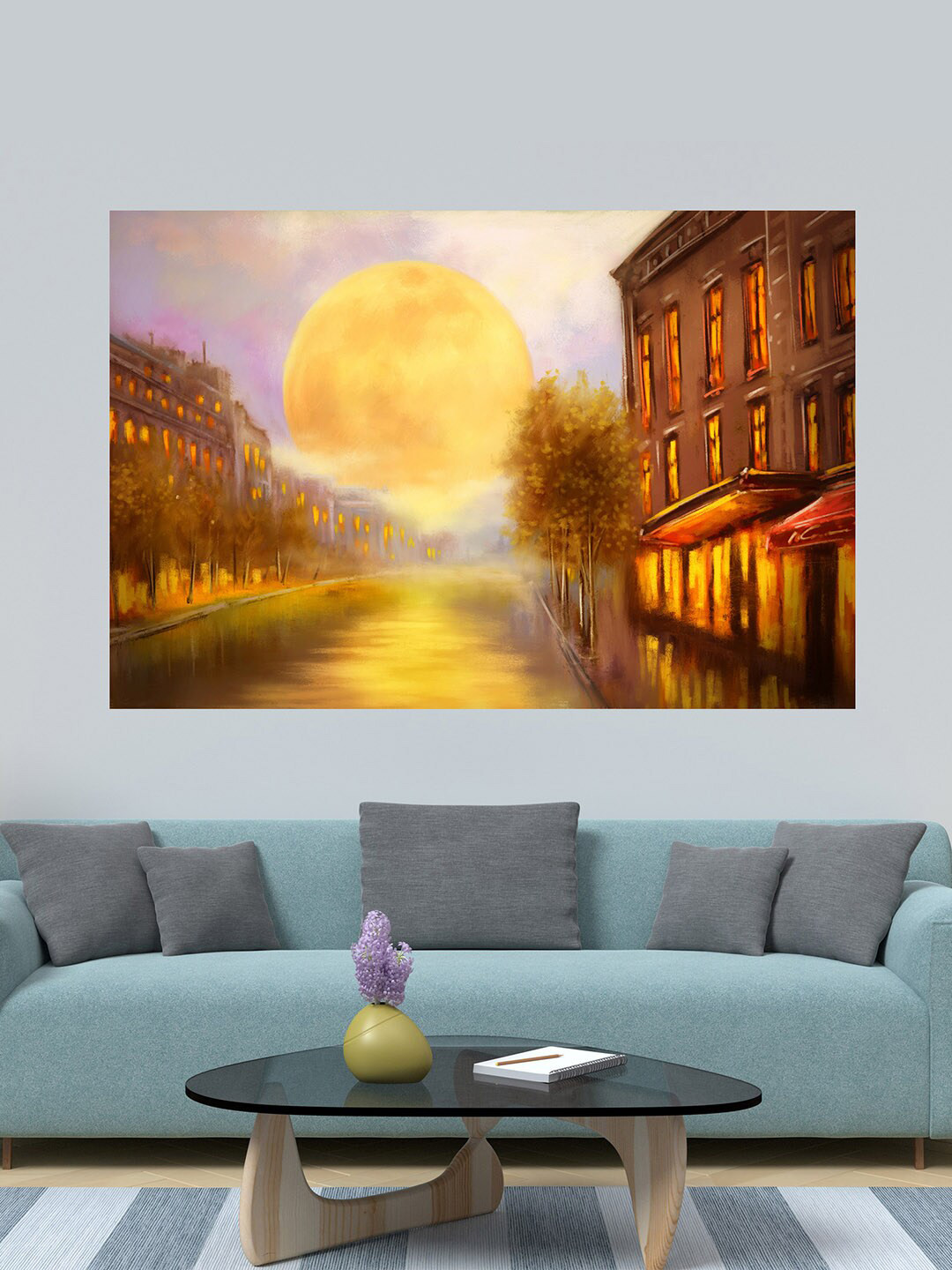 WENS Brown & Orange Beauty Of Full Moon Printed Vinyl Wall Sticker