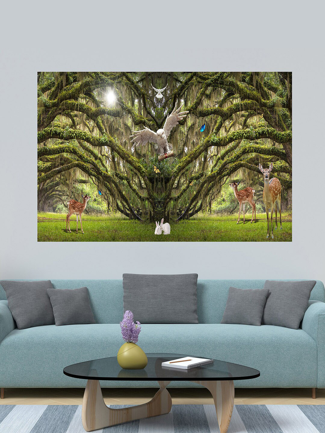 WENS Green Forest Mystic Trees Self Adhesive Wall Poster