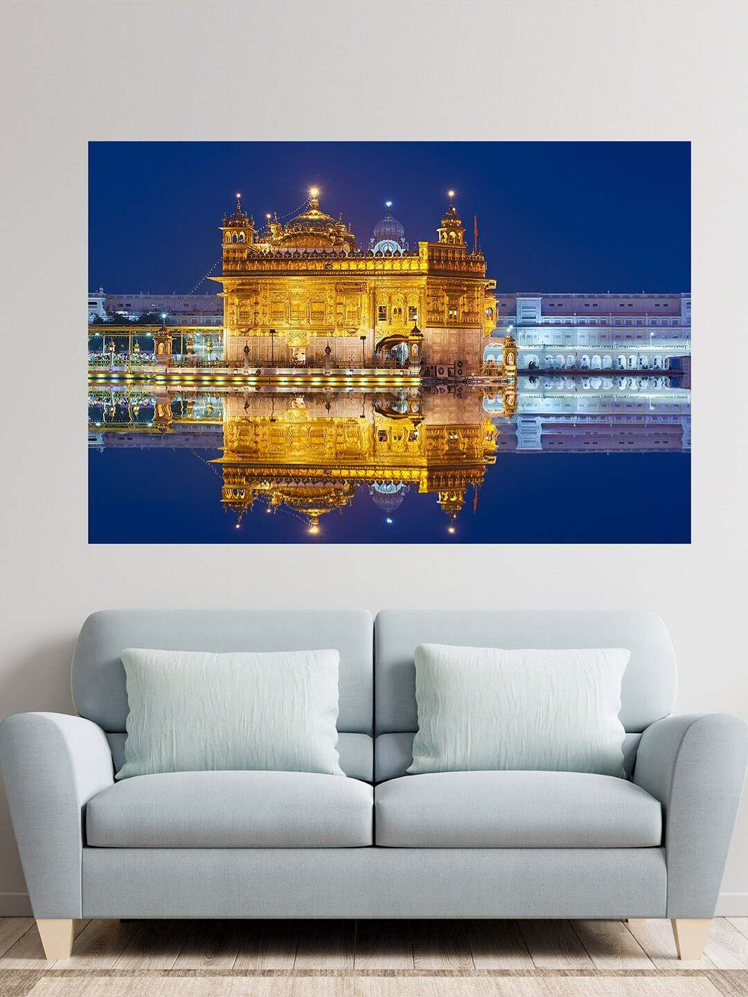 WENS Blue & Yellow Golden temple Self Adhesive Wall Poster