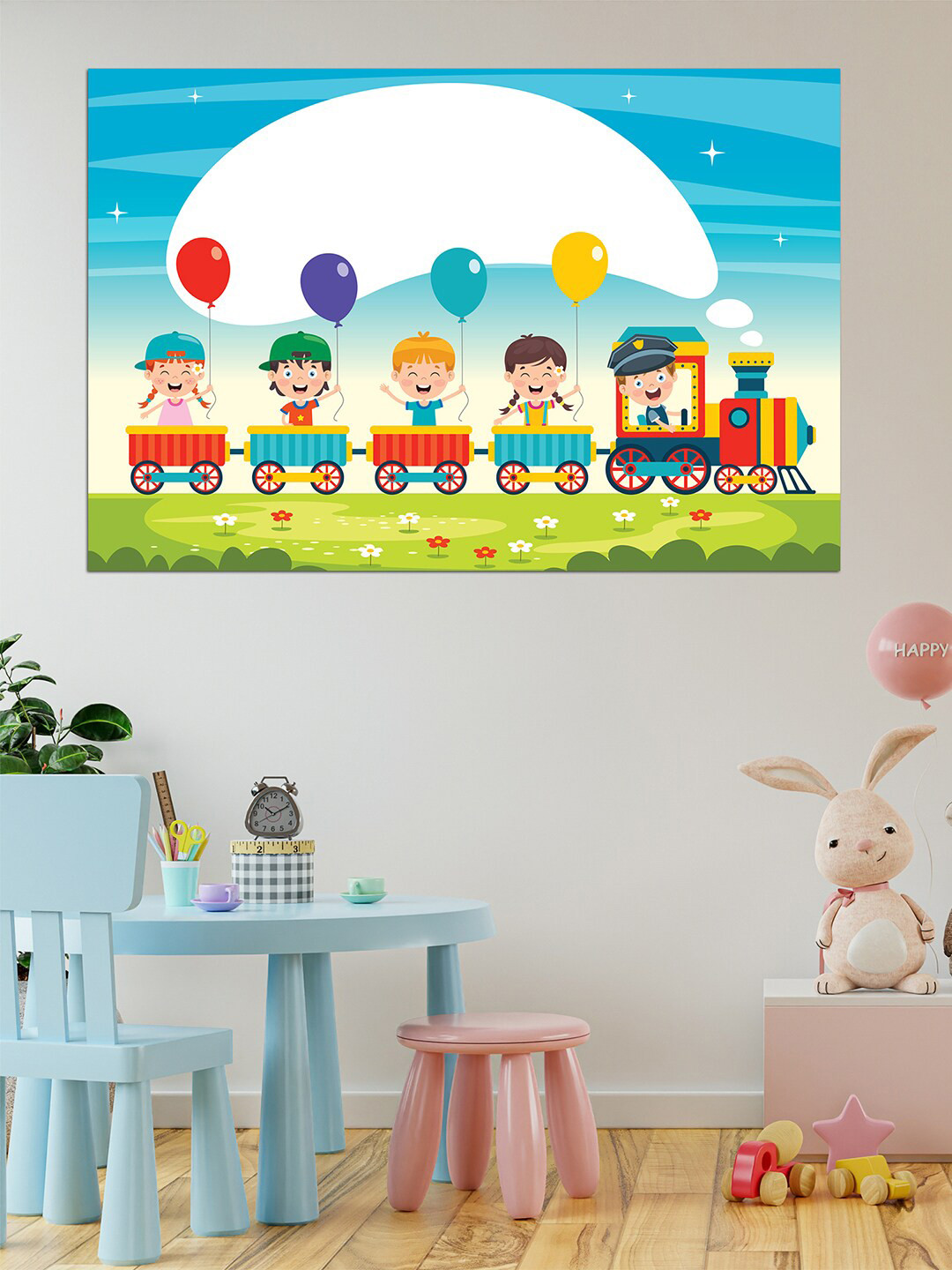 WENS Blue & Green Chug- Chug Train Self Adhesive Wall Poster