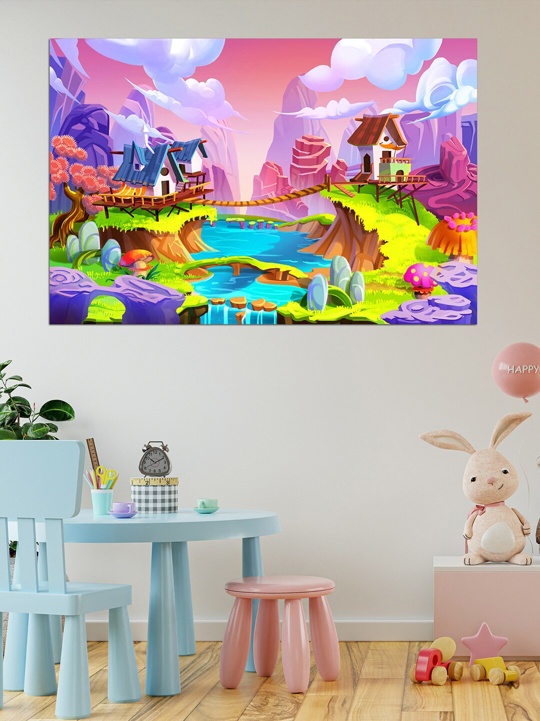 WENS Purple & Green Printed Magical Dream Land Self Adhesive Wall Poster for Home Decor