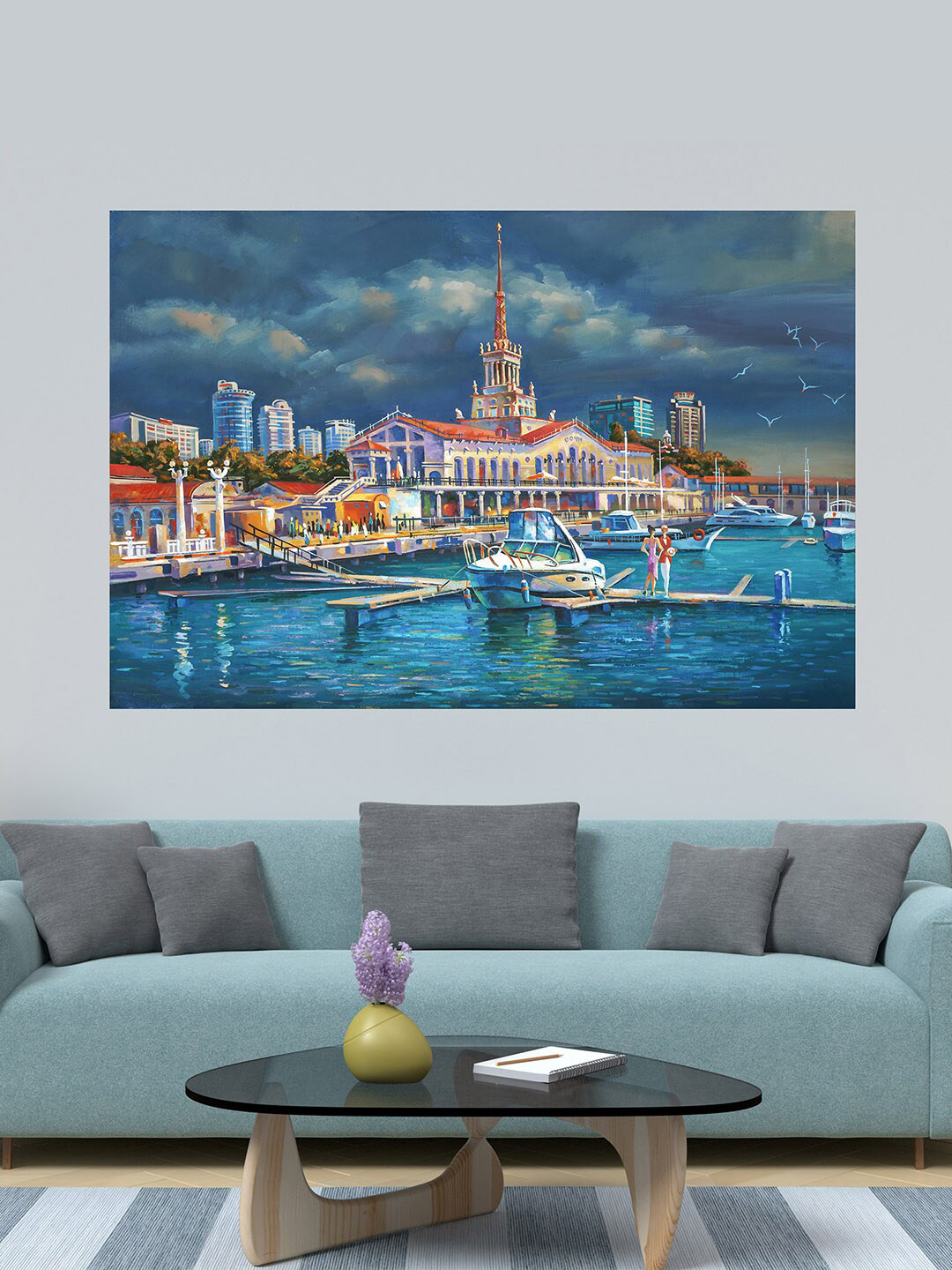 WENS Blue & Orange Landscape view of beloved city of Sochi Printed Vinyl Wall Sticker
