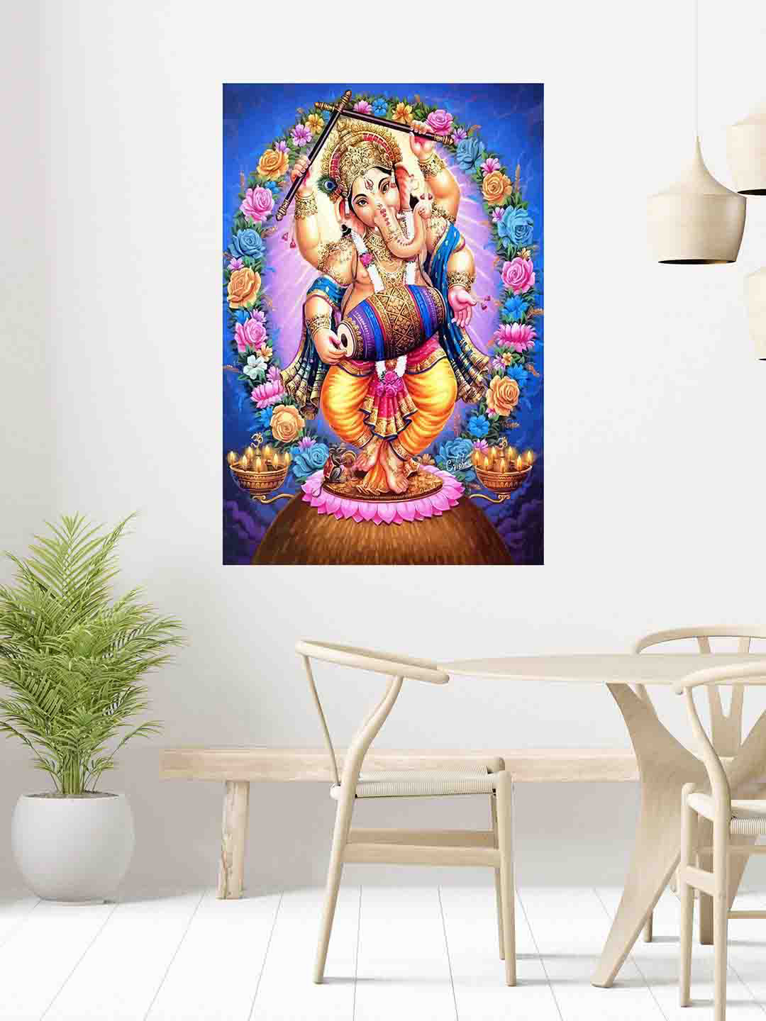 WENS Blue & Green Vignharta Lord Ganesha Printed Vinyl Wall Sticker