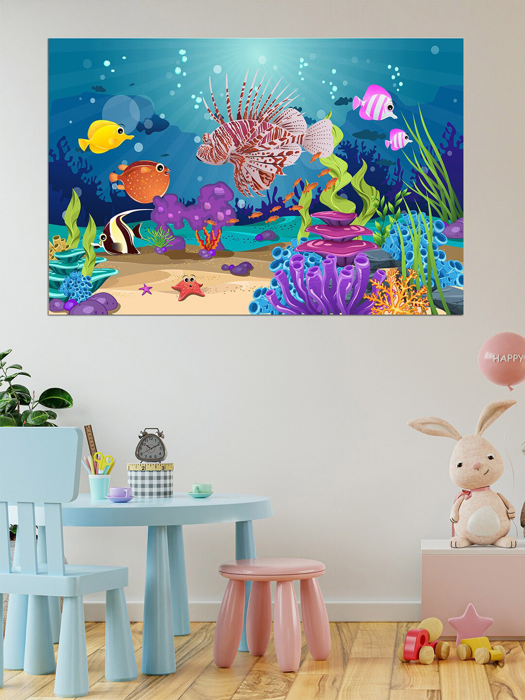 WENS Blue & Purple Beauty Of Marine Life Self Adhesive Wall Poster
