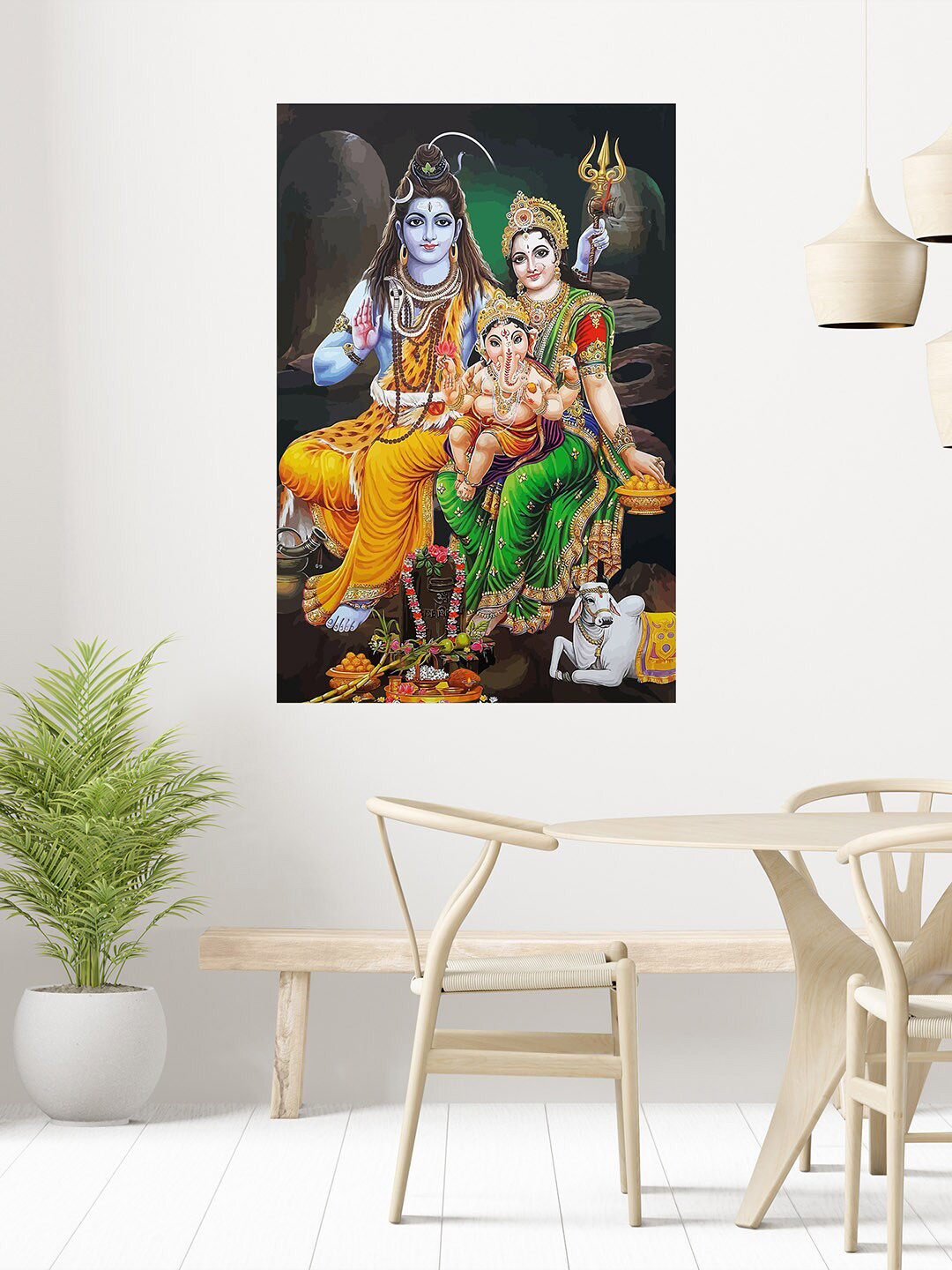WENS Green & Yellow Lord Shiv Parivar Printed Vinyl Wall Sticker