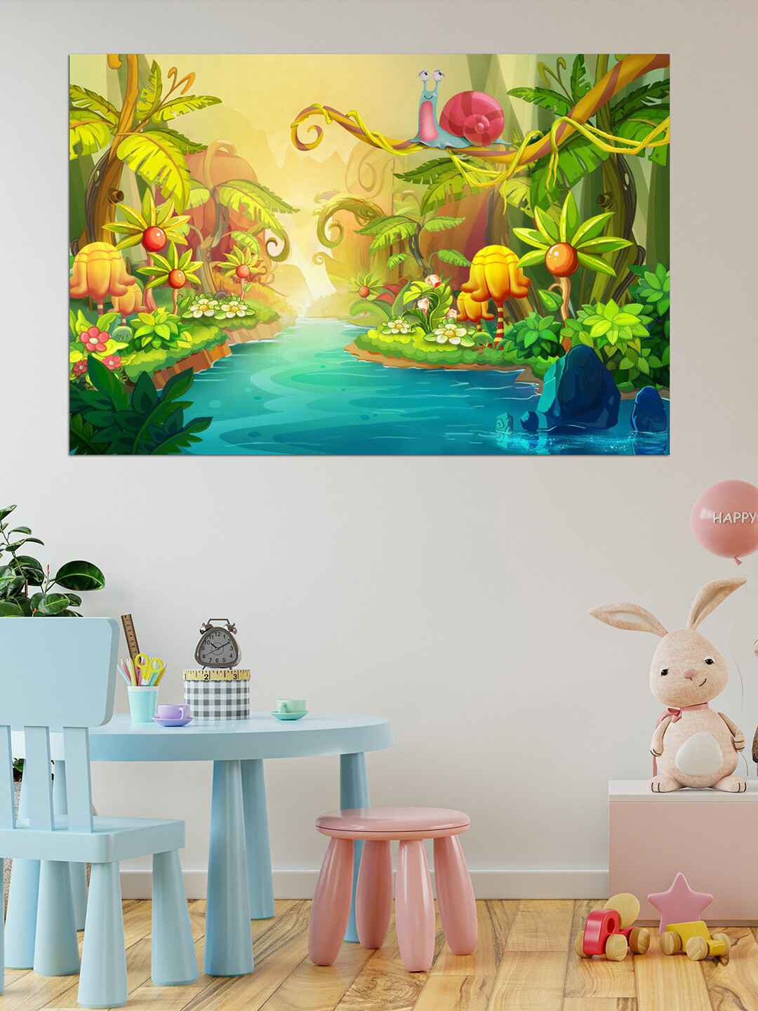 WENS Green & Pink Wonderland Printed Vinyl Wall Sticker