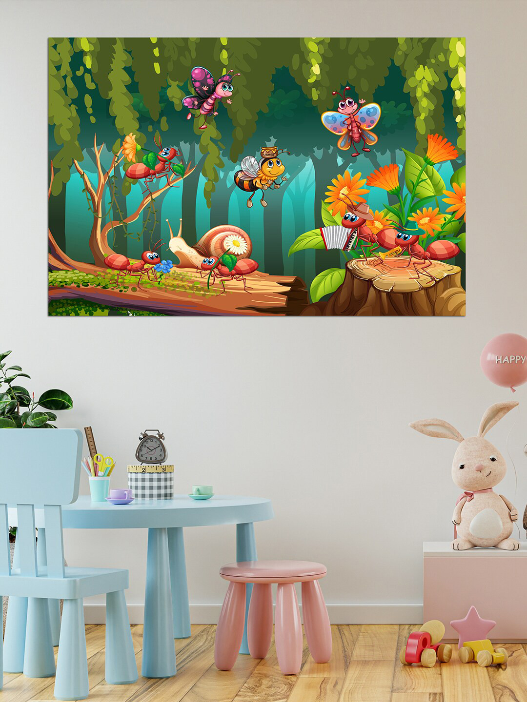 WENS Green & Blue Dancing Bugs Self Adhesive Wall Poster