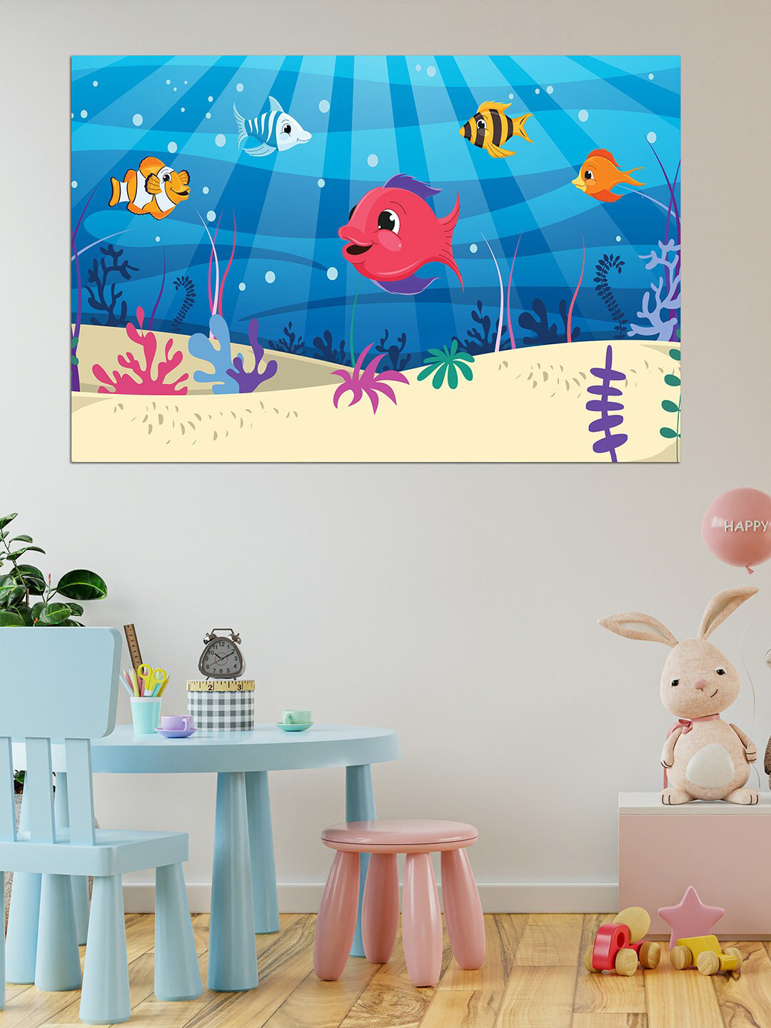 WENS Blue & Pink Cute Fishes Printed Vinyl Wall Sticker