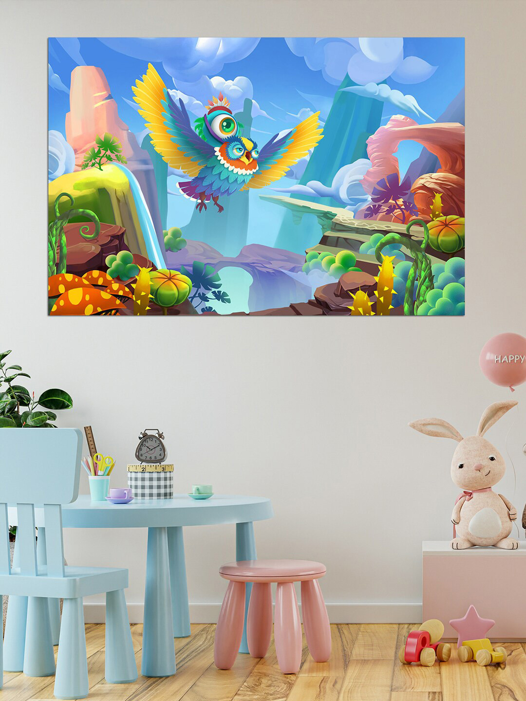 WENS Blue & Green Big Eye's Adventure Self Adhesive Wall Poster