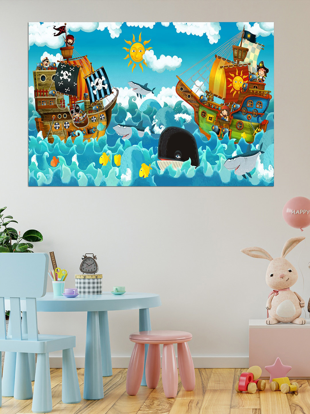 WENS Blue & Brown Ships of Battle Self Adhesive Wall Poster