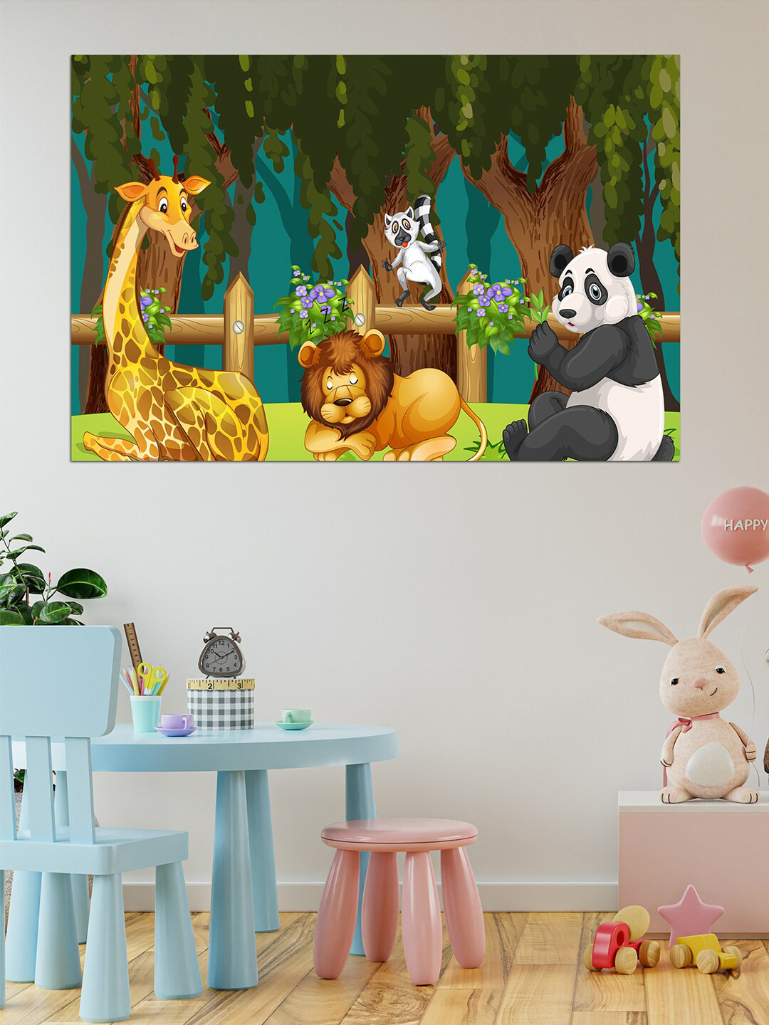 WENS Green & Yellow Meeting Of Animals Self Adhesive Wall Poster
