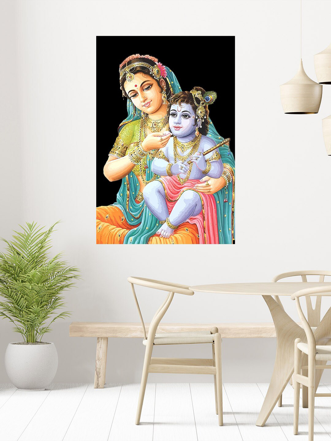 WENS Blue & Orange Liitle Kanha With Mata Yashoda Printed Vinyl Wall Sticker