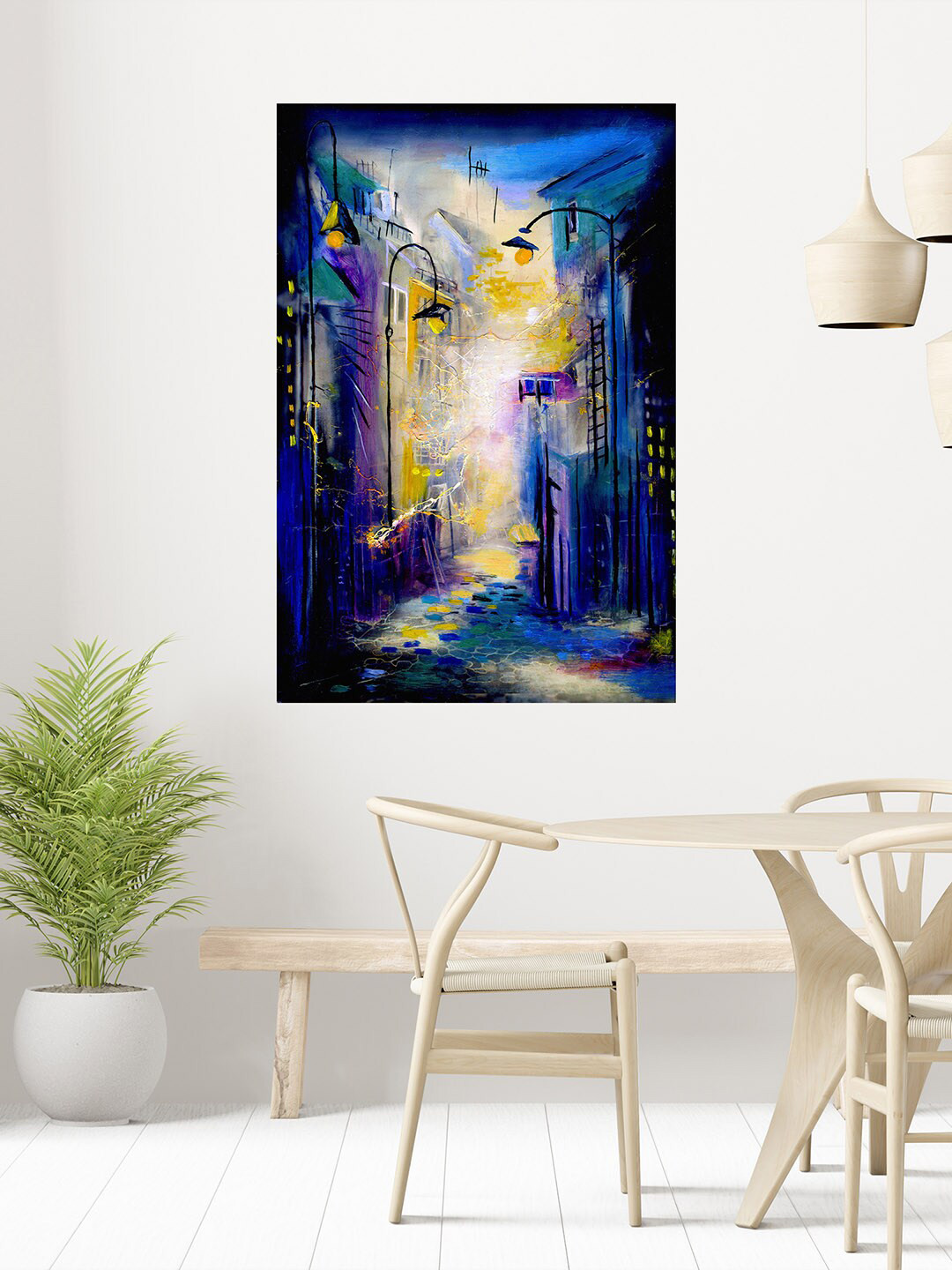 WENS Blue & Black Printed Modern Art of Old Street Self Adhesive Wall Poster for Home Decor