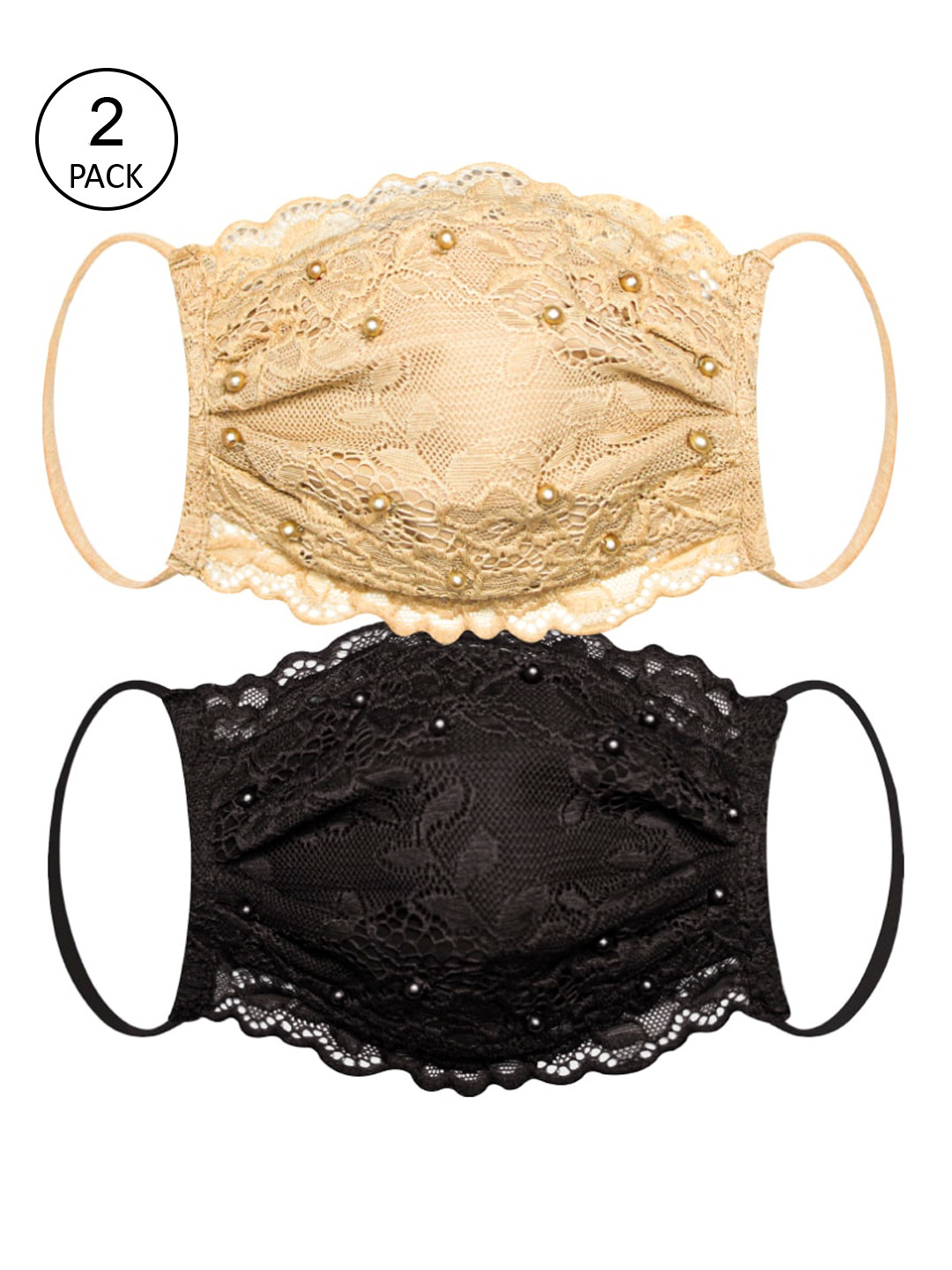 Daffodils GIRLS WEAR Pack Of 2 Solid 4-Ply Reusable Lace Cloth Masks