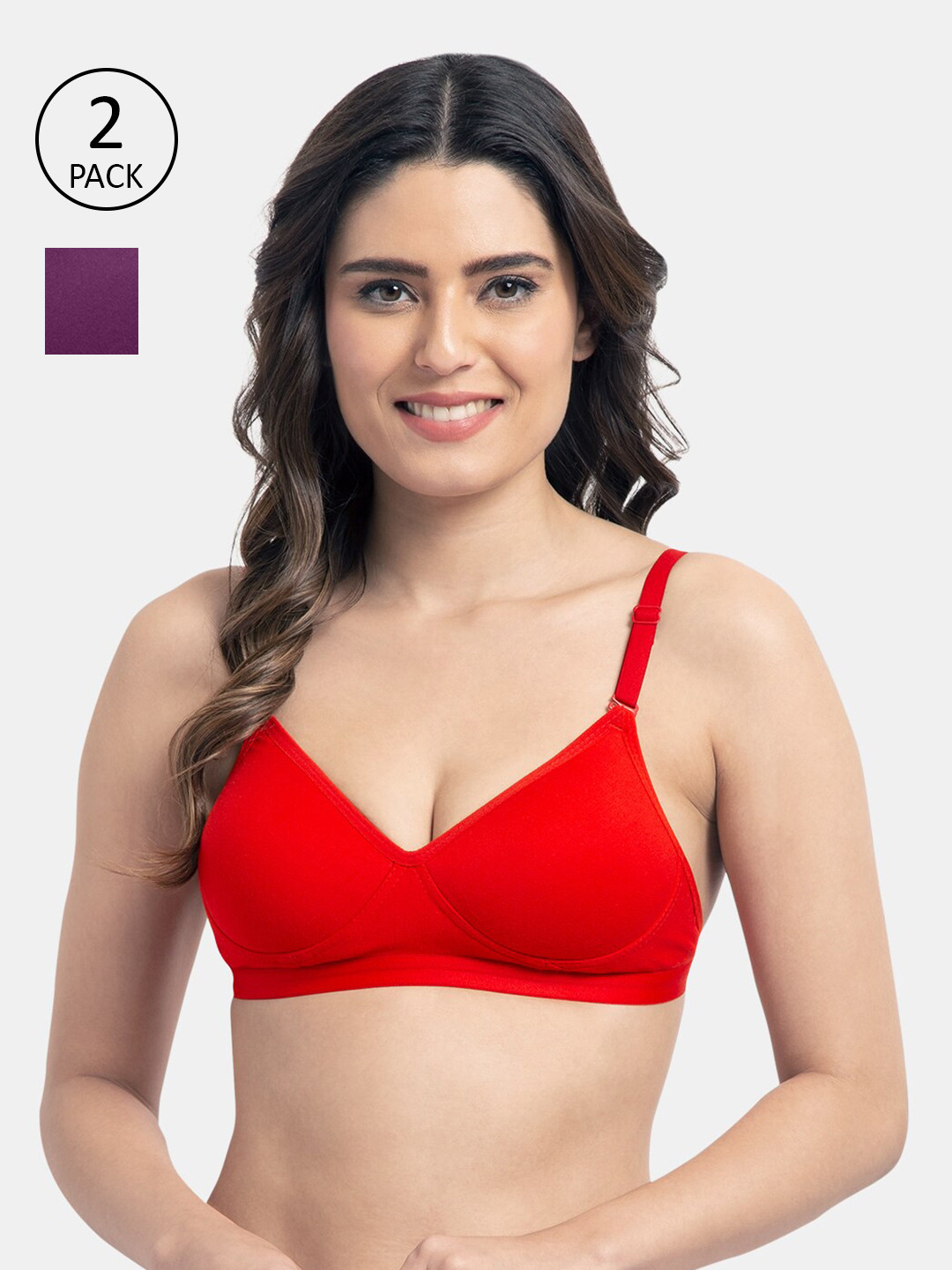 Tweens Pack Of 2 Red & Purple T-shirt Bra Lightly Padded TW-91313-RD-2PC-MG