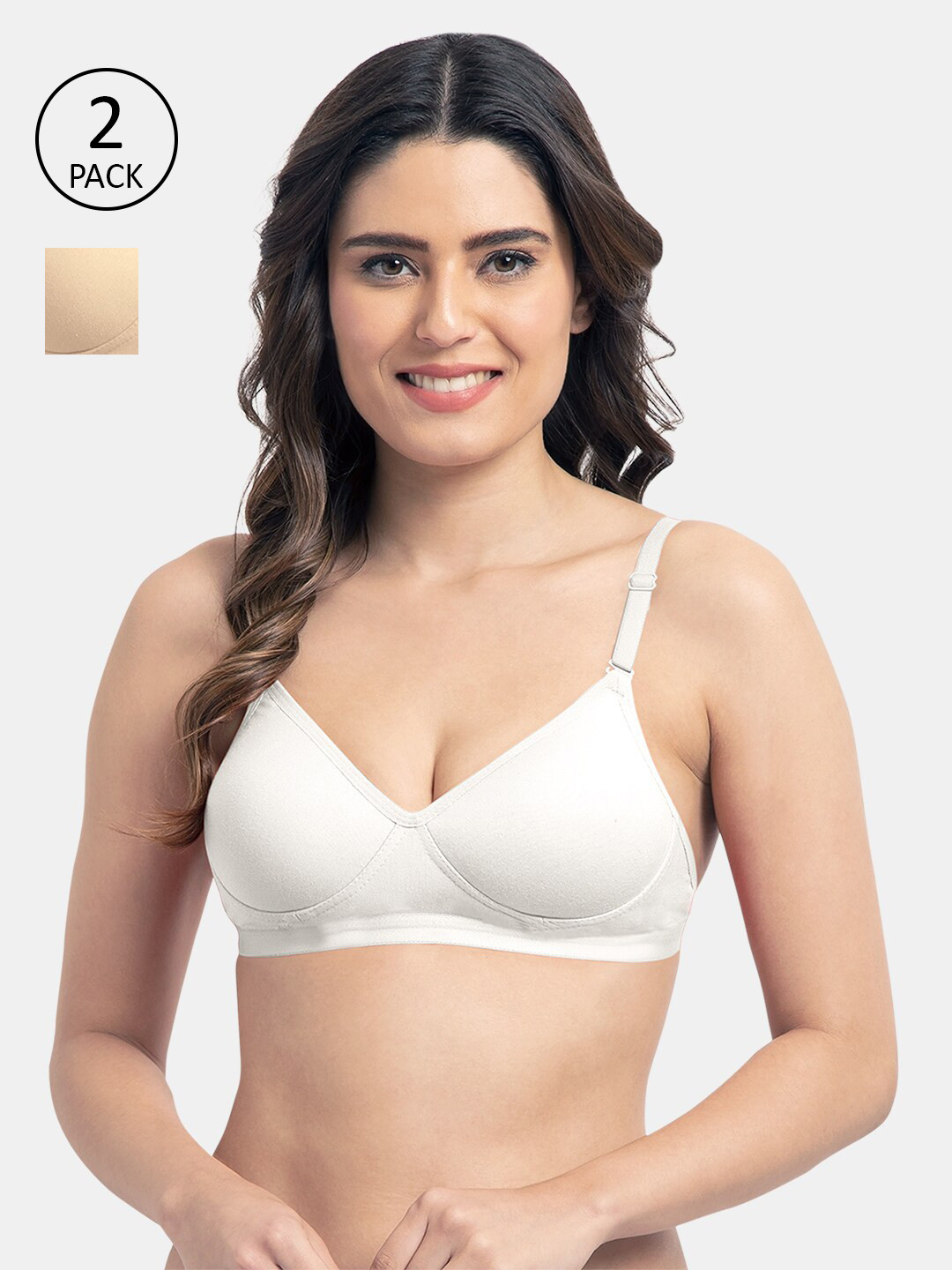 Tweens Pack Of 2 Off White & Beige T-shirt Bra Lightly Padded