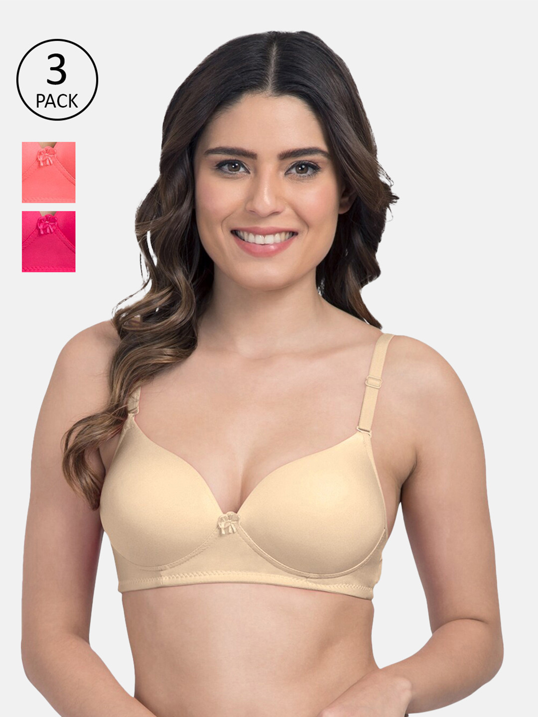 Tweens Pack of 3 Heavily Padded 3/4th Coverage Semi Push-Up Seamless T-Shirt Bra
