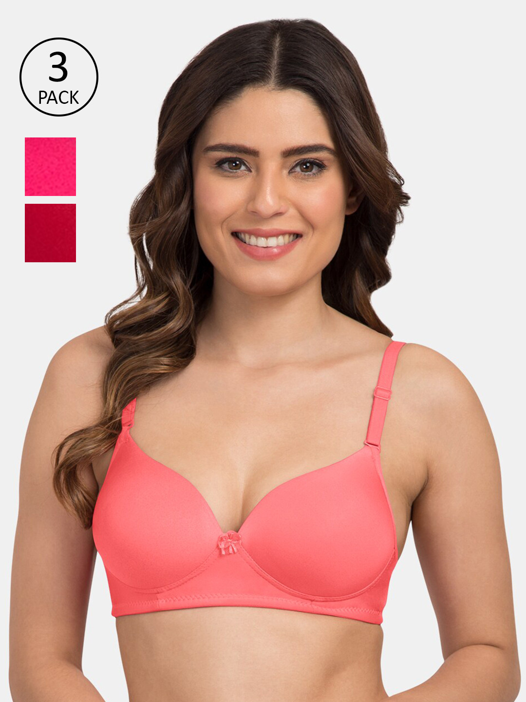 Tweens Pack of 3 Heavily Padded 3/4th Coverage Semi Push-Up Seamless T-Shirt Bra